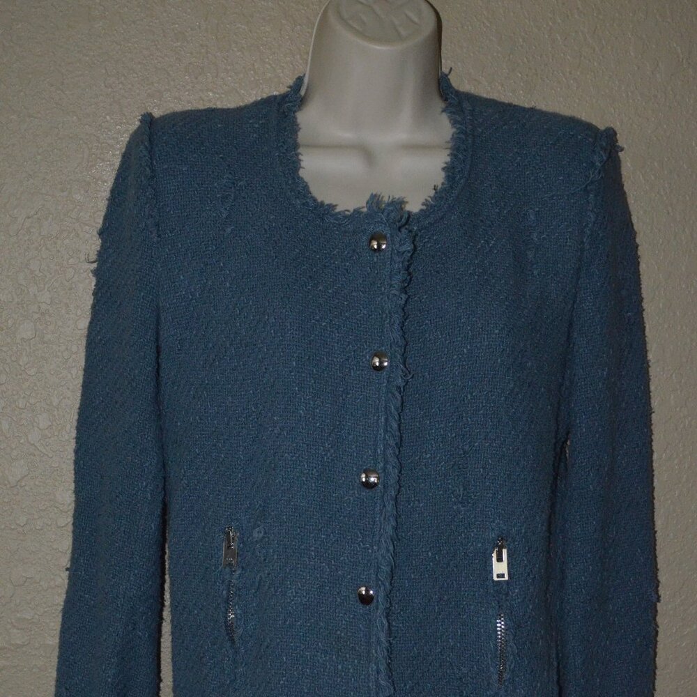 Sz 38 4 IRO Blue Agnette Distressed Tweed Blazer Jacket - Picture 5 of 9